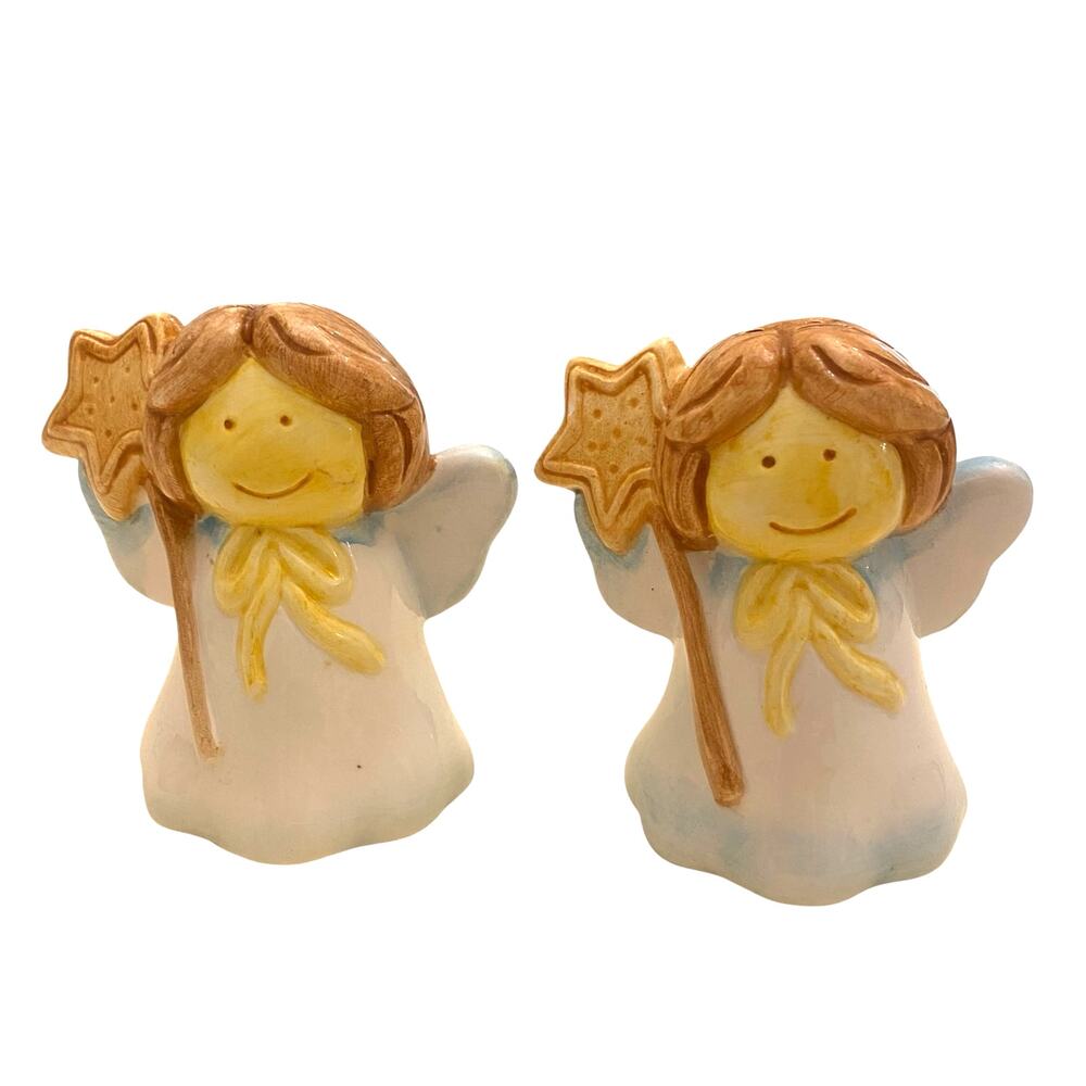 Two Vintage Ceramic Angel Girls Salt and Pepper Shakers - Christmas Table Decor